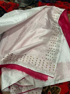 Elegant White &amp; Pink Saree unused
