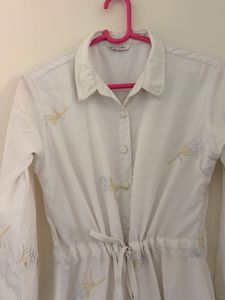 White Midi Dress with Floral Embroidery