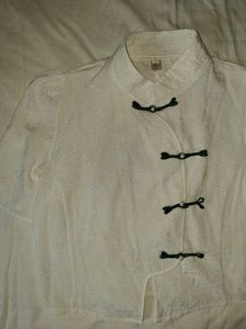 White Brocade Mandarin Collar Kurta