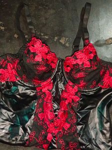 leather Black &amp; Red  Lace Teddy Bodysuit