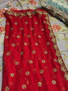 Beautiful Red Embroidered Saree
