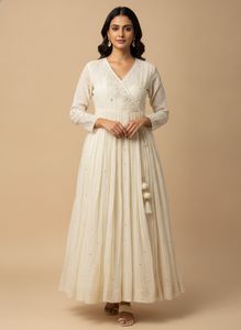 Elegant Off-White Embroidered Anarkali Kurta