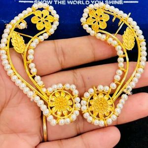 Elegant Pearl & Gold Tone Ear Cuffs