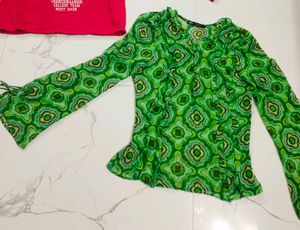 zara branded Green Printed Wrap Top