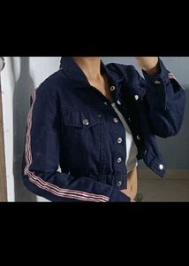 Cropped Denim Jacket with Side Stripes
