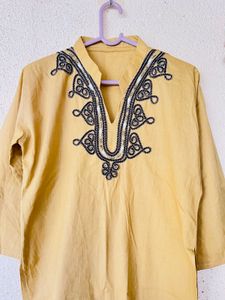 Embroidered Yellow Kurta Top