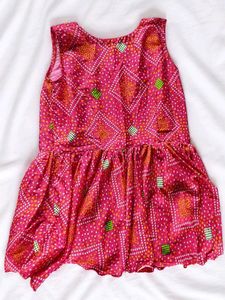Adorable Pink Bandhani Print Frock