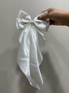 Elegant White Satin Bow Hair Clip