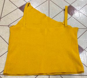 Mustard Yellow One-Shoulder Knit Top
