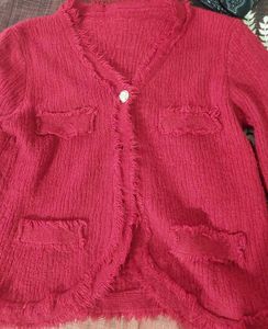 Red Textured Button-Up cardigan