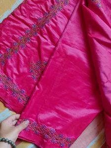 Vibrant Pink Silk Saree with Embroidery
