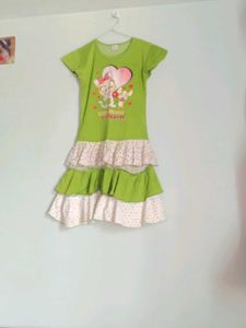 Cute Girls Green Ruffle Dress