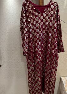Elegant Red Kurta Set with Golden Polka Dots