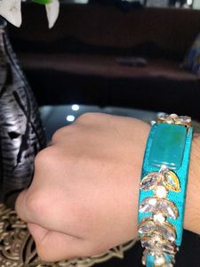 Exquisite Teal Embellished Bangle Bracelet