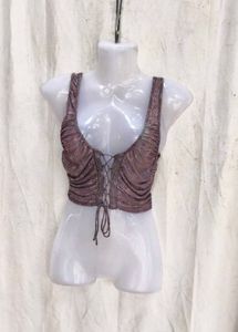 I. Ruched Lace-Up Crop Top