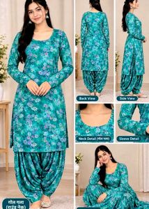 Teal Floral Print Kurta with Dhoti Pants