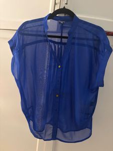 Sheer Blue Button-Up Top