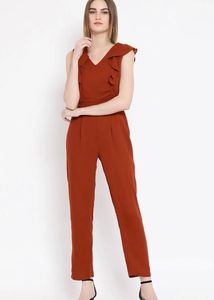 Chic Rust Ruffle Jumpsuit