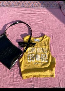 Yellow "Long Beach" Graphic crop Top