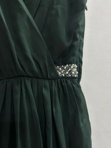 Elegant Dark Green Embellished Wrap Dress