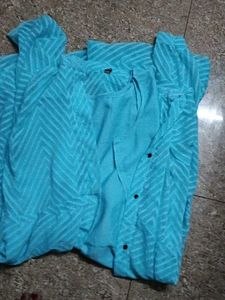 Turquoise Zigzag Print Kurta