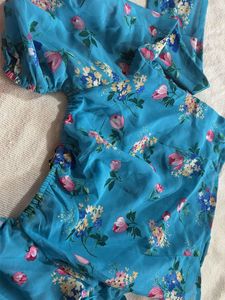 Blue Floral Print Ruffle Top