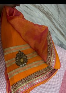 Orange &amp; Pink Designer Party Wear Saree
