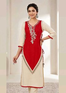 Stunning Red & Beige Kurta Set