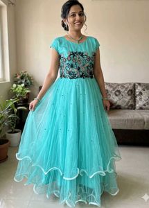 Elegant Turquoise Ethnic Gown