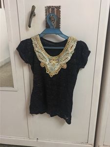 Black Embellished Neckline Blouse