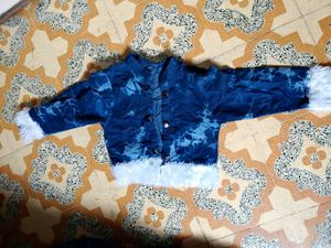 Blue Tie-Dye Jacket with Fur Trim