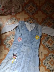 Cute Denim Dress with Flower Appliques