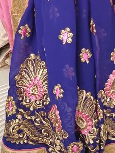 (No blouse) Elegant Pink and Blue Saree