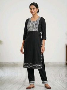 Black Embroidered Kurta Set