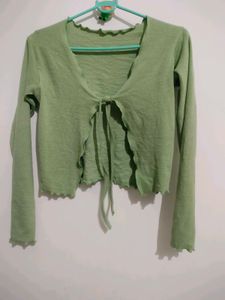 Cute Green Tie-Front Cardigan