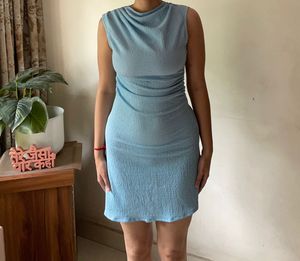 Stylish Blue Ruched Mini Dress