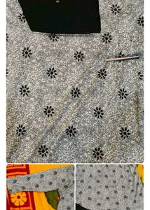 Stylish Grey Floral Print Top and orange saree