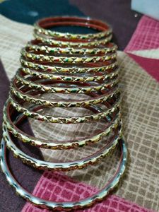 Ethnic Gold Tone Bangles with Colorful Accents