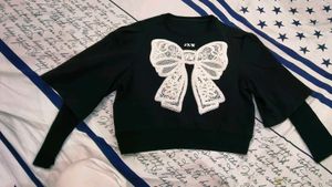 black korean lace bow crop top 👍