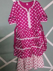 Pink & White Tiered Kurta Set