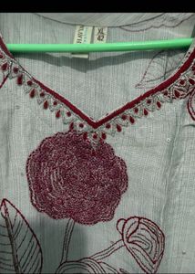 red Elegant Embroidered Kurta with Dupatta