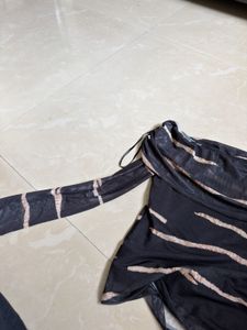 Sheer Zebra Print Off-Shoulder Top