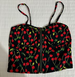 Cherry Print Corset Top (Padded)