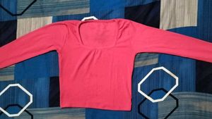 Chic Pink Square Neck Long Sleeve tank Top