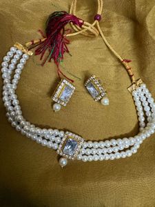 Pearl Choker Necklace with Earrings Set