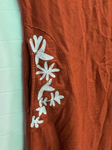 Rust Orange Embroidered Kurta with pant