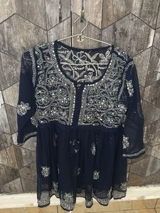 Navy Blue Embroidered Kurta