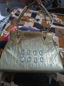 Sparkling Gold Handbag with Rhinestones