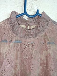 Partywear Lace Mock Neck Top Sheer