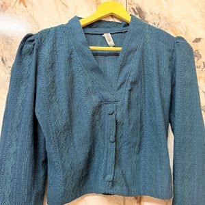 Teal Textured Button-Up Top